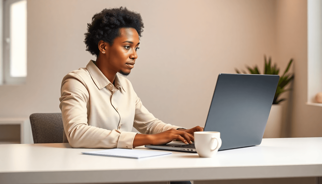 Person sitzt am Laptop und versendet eine Bewerbung per Email