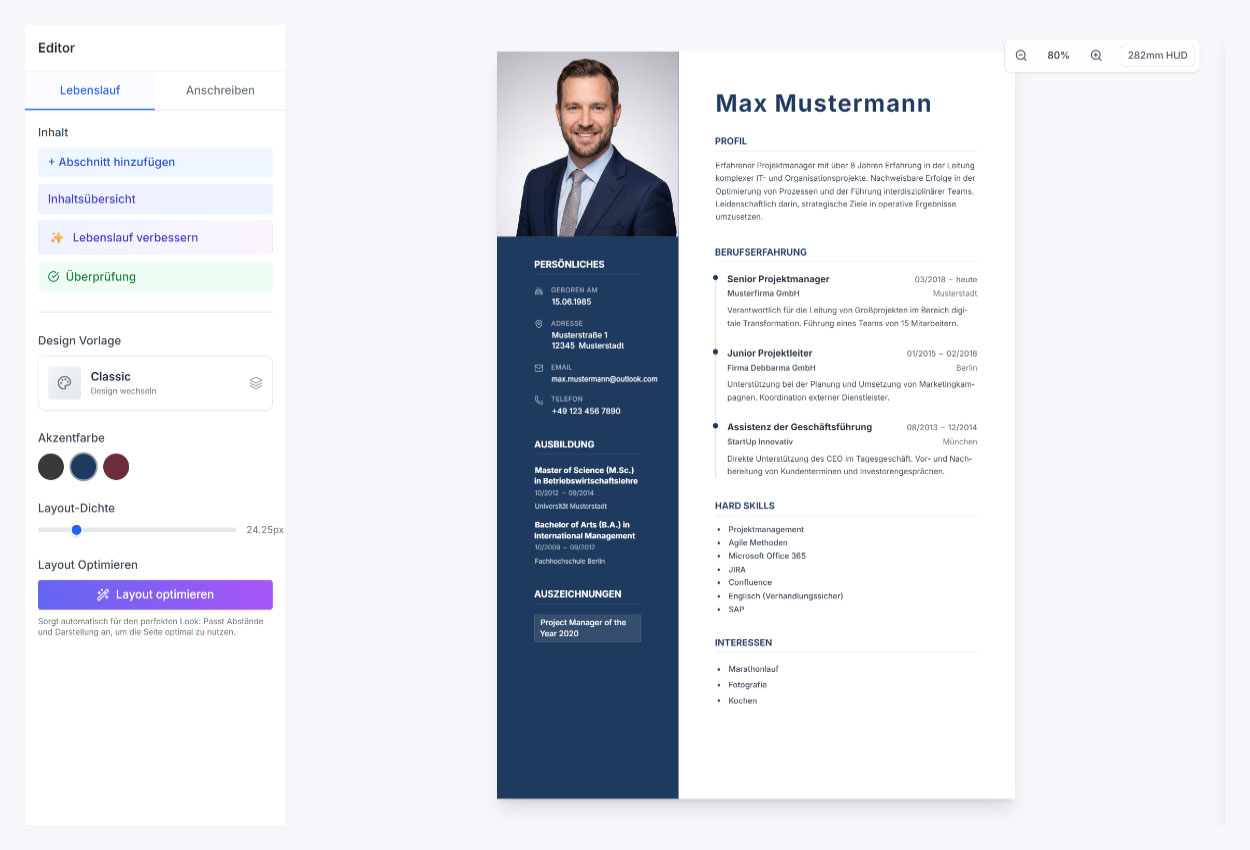 Bewerbungsgenius: Bewerbung auf Deutsch erstellen - Anschreiben, Lebenslauf und E-Mail automatisch